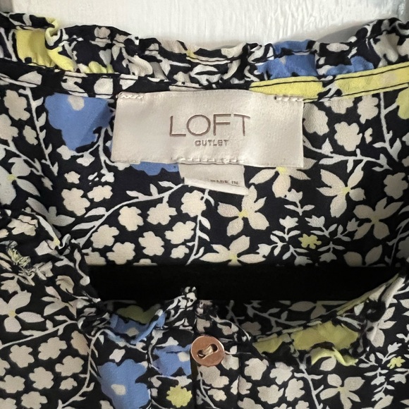LOFT Blue and Yellow Flutter Sleeve Blouse - Picture 3 of 6